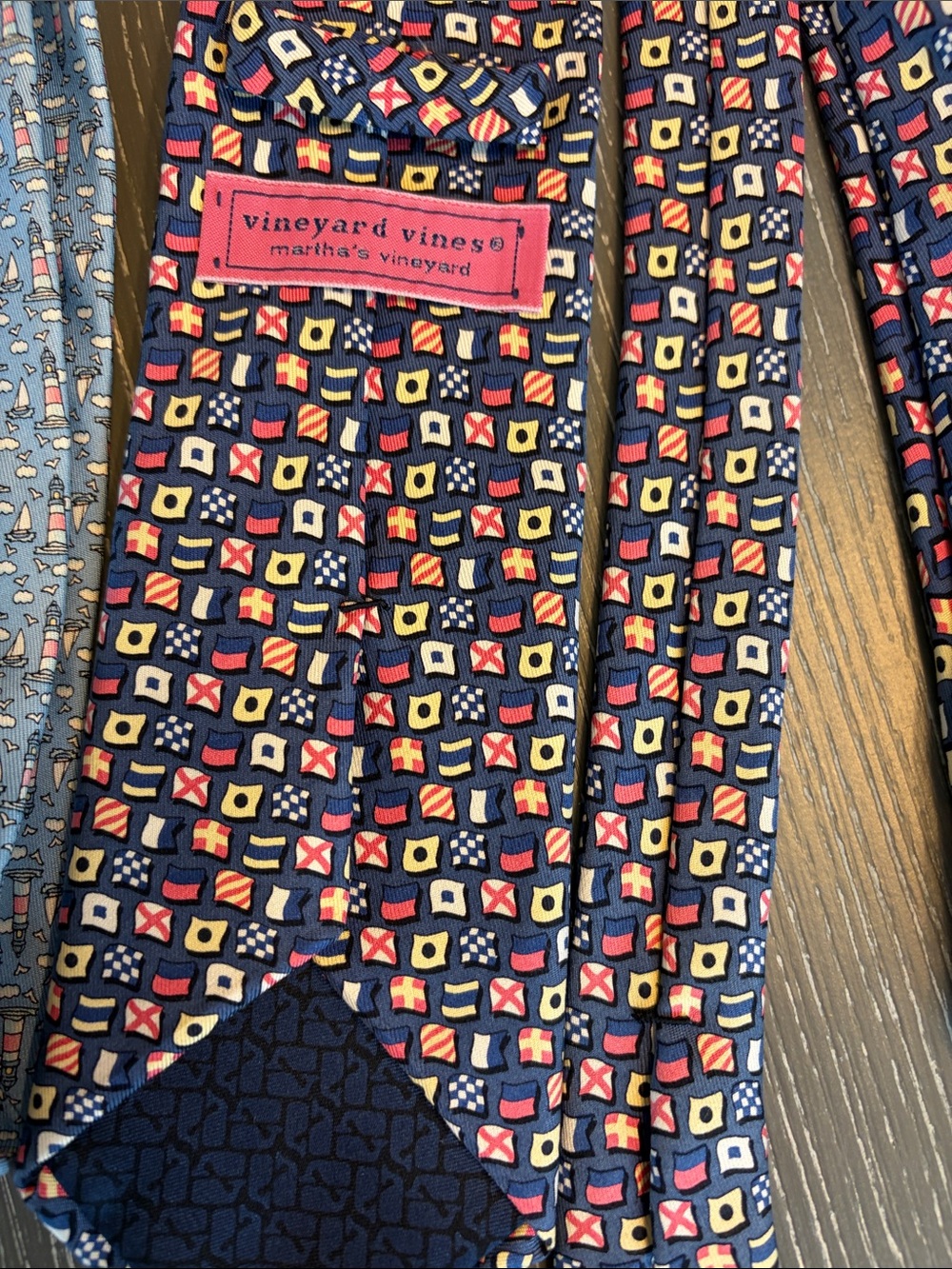 2 Men's Vineyard Vines Nautical Light Blue and Navy Patterned Silk Ties - Picture 7 of 9